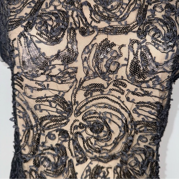 Black Mesh Fringe Textured Sequin Medium Blouse Top Evening Wear Y2K Whimsigoth - Picture 4 of 10